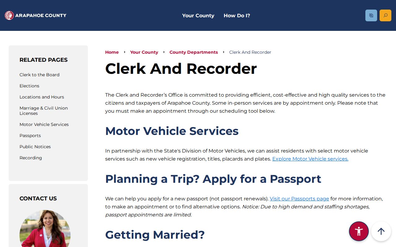 Arapahoe County Clerk of Court records and Clerk and Recorder homepage