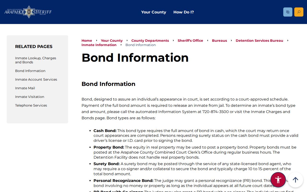 Arapahoe County arrest records bond information after arrest