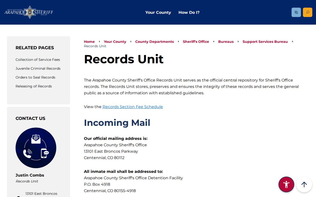 Arapahoe County arrest records sheriff records request unit