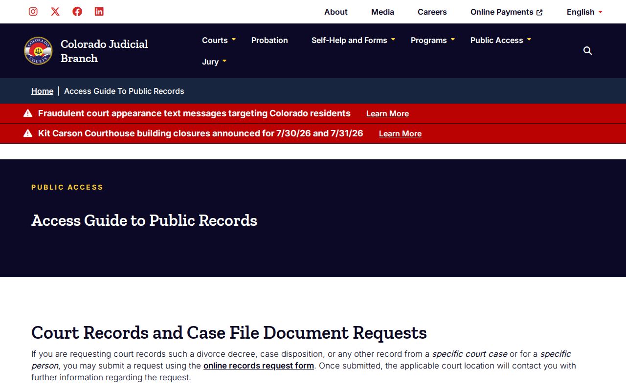 Arapahoe County court records access guide from Colorado Judicial Branch