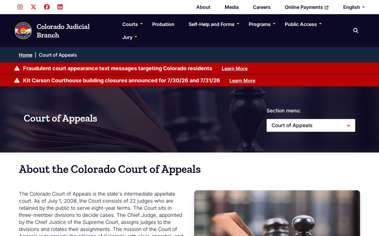 Arapahoe County District Court records and Colorado Court of Appeals page