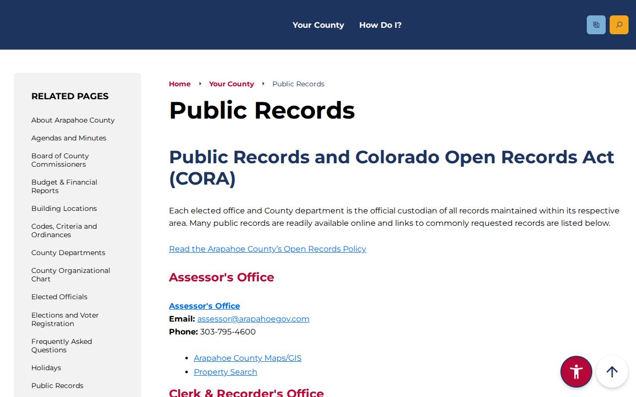 Arapahoe County court records public records page
