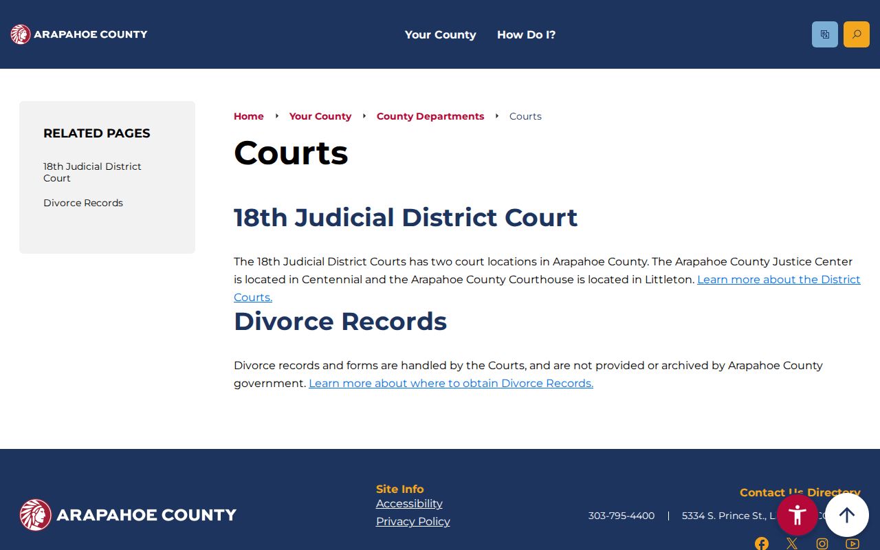 Arapahoe County court records county courts page
