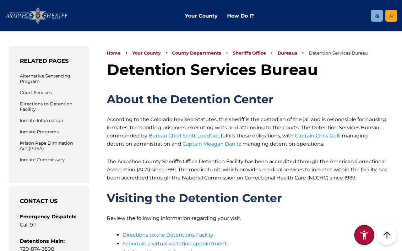 Arapahoe County inmate records detention services bureau page