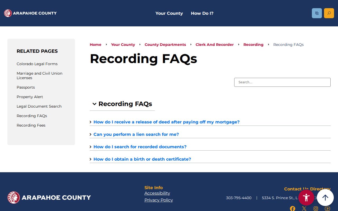 Arapahoe County marriage and divorce records recording FAQs